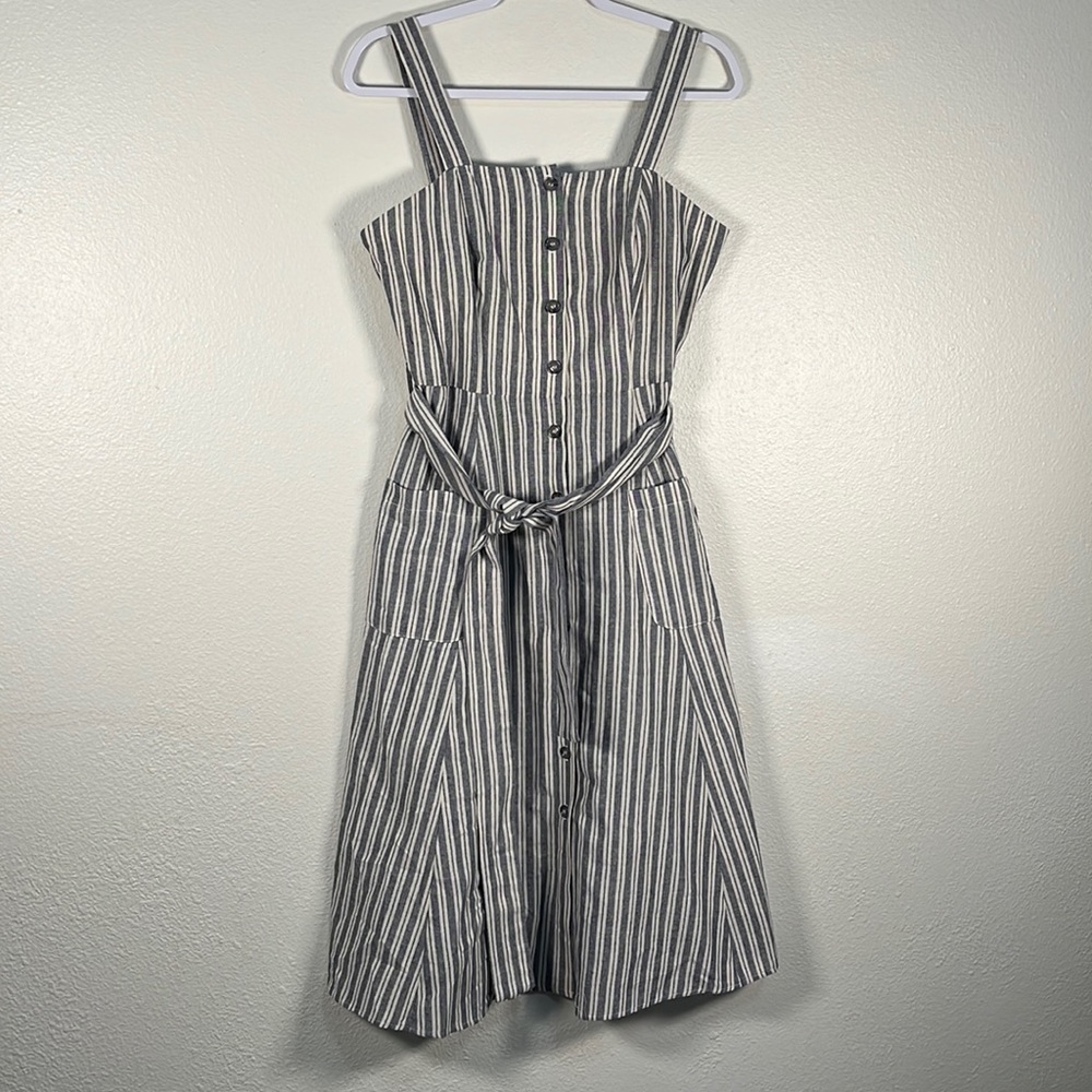 Violet Weekend blue and white stripe button down tie waist dress size medium